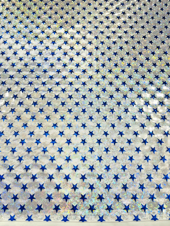 White Blue Broken Glass Star Spandex, Sold by the yard