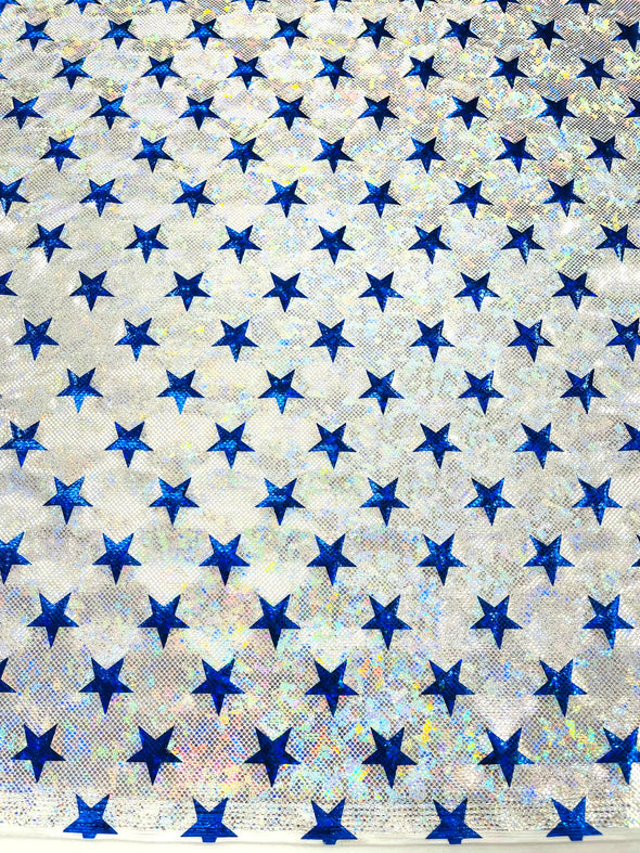 White Blue Broken Glass Star Spandex, Sold by the yard