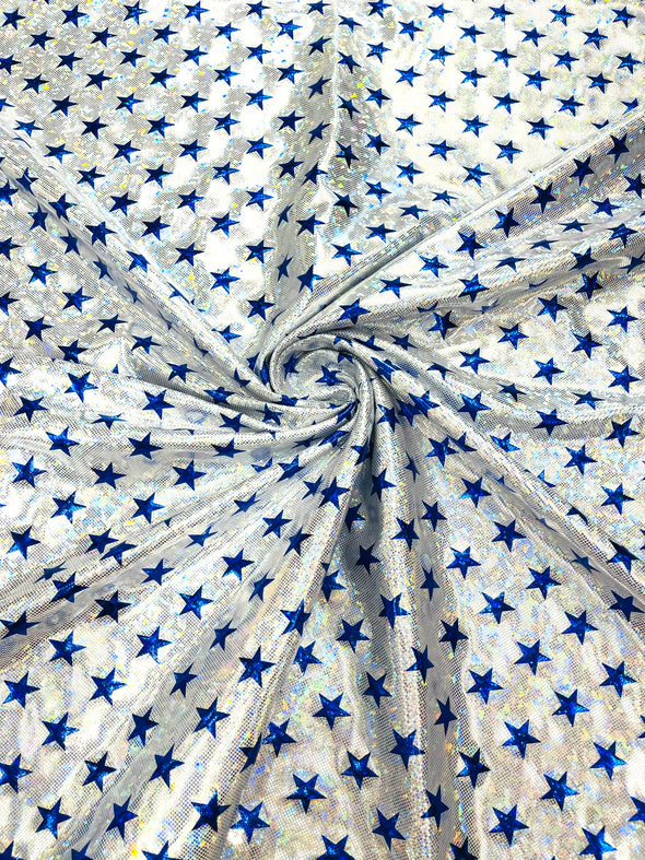 White Blue Broken Glass Star Spandex, Sold by the yard