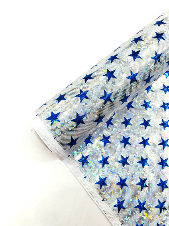 White Blue Broken Glass Star Spandex, Sold by the yard