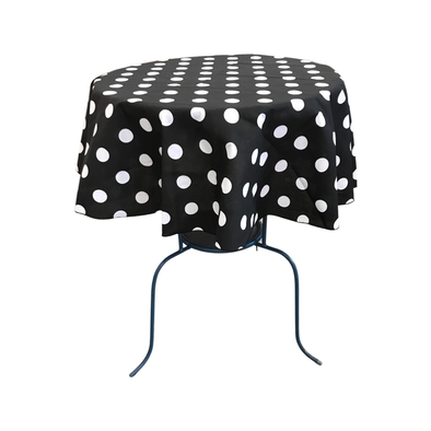 White Dot on Black Round Polka Dot Poly Cotton Tablecloth ( Choose Size Below )