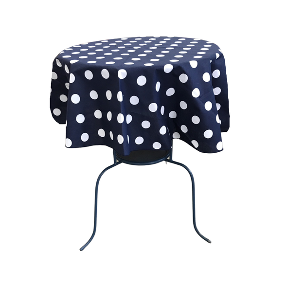 White Dot on Navy Blue Round Polka Dot Poly Cotton Tablecloth ( Choose Size Below )