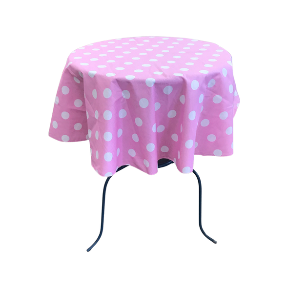 White Dot on Pink Round Polka Dot Poly Cotton Tablecloth ( Choose Size Below )