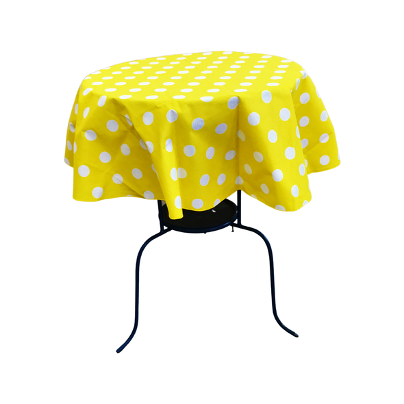 White Dot on Yellow Round Polka Dot Poly Cotton Tablecloth ( Choose Size Below )