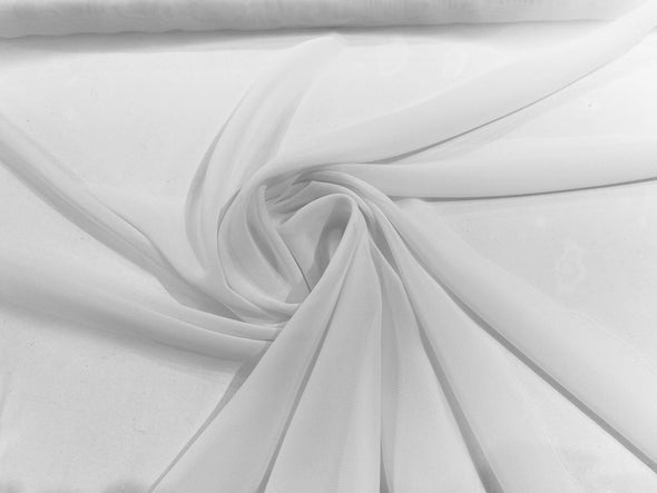 White Polyester 58/60" Wide Soft Light Weight, Sheer, See Through Chiffon Fabric Sold By The Yard.