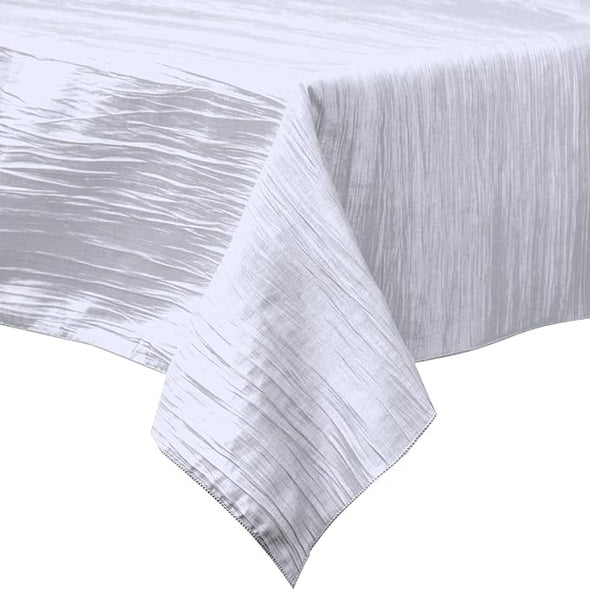 White Square Light Weight Accordion Design Crushed Taffeta Seamless Table Overlay.