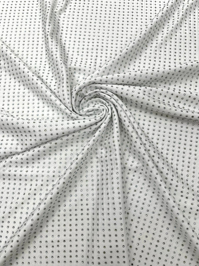 White Rhinestone 4 Way Nylon Spandex Fabric By The Yard.