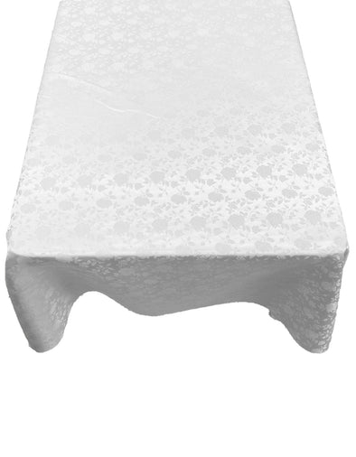 White Roses Jacquard Satin Rectangular Tablecloth Seamless/Party Supply.