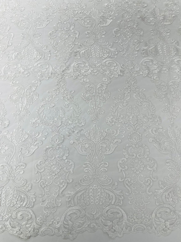 Embroidery Damask Design With Sequins On A Mesh Lace Fabric/Prom/Wedding