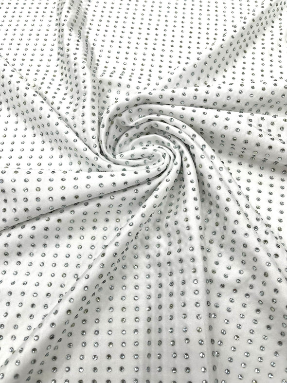 White Rhinestone 4 Way Nylon Spandex Fabric By The Yard.