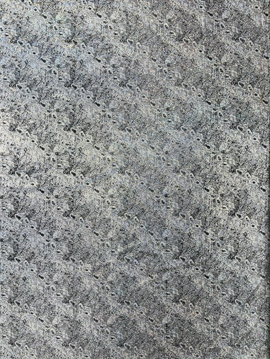 White Shattered Glass Snake Design Nylon Spandex Fabric, 4-Way Stretch, Medium Weight, Sold by The Yard.