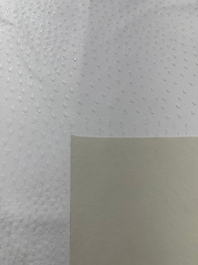 White 54” Wide Ostrich Fake Leather Upholstery, 3-D Ostrich Skin Texture Faux Leather PVC Vinyl Fabric Sold by The Yard.