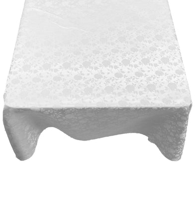 White Square Tablecloth Roses Jacquard Satin Overlay for Small Coffee Table Seamless