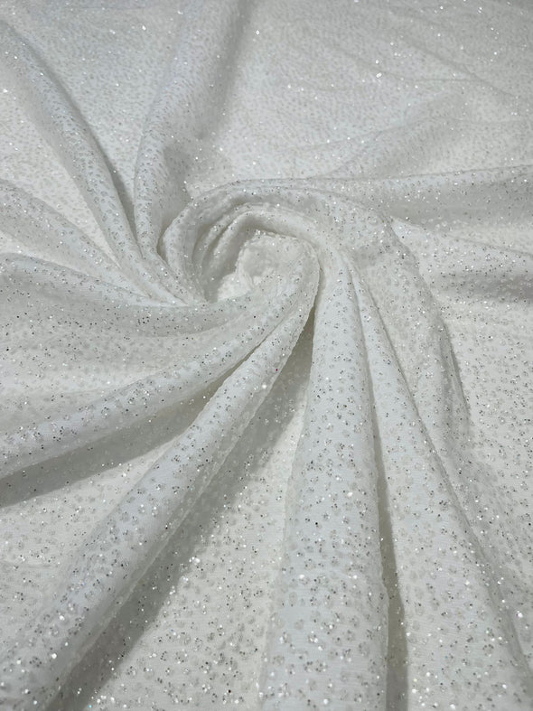 White Chunky tulle glitter fabric shimmer/ tulle glitter for dresses/ mesh glitter fabric/ costume fabric/ wholesale.