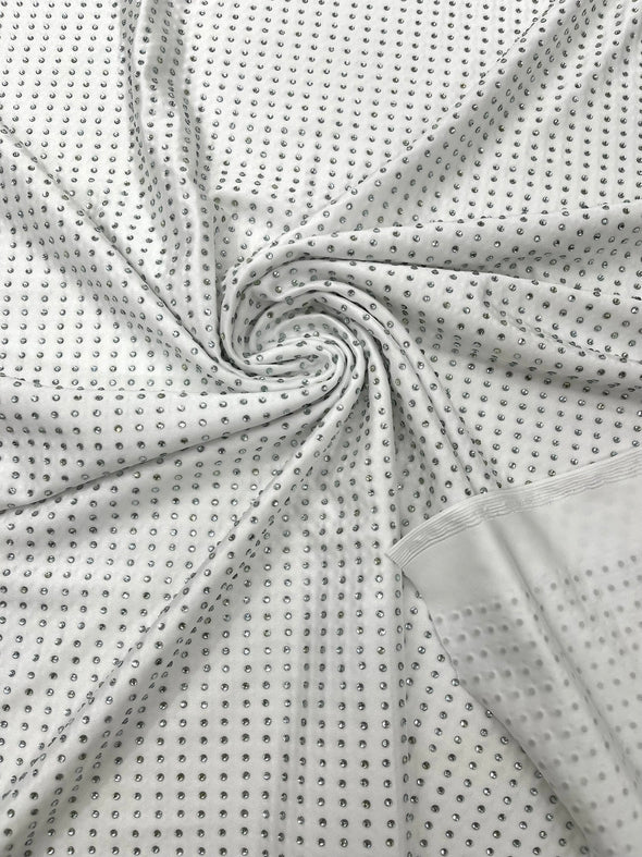 White Rhinestone 4 Way Nylon Spandex Fabric By The Yard.