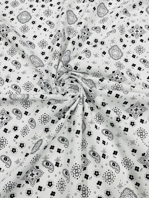 White 58/59" Wide 65% Polyester 35 Percent Poly Cotton Bandanna Print Fabric, Good for Face Mask Covers, Sold By The Yard