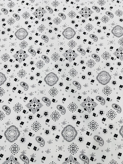 White 58/59" Wide 65% Polyester 35 Percent Poly Cotton Bandanna Print Fabric, Good for Face Mask Covers, Sold By The Yard