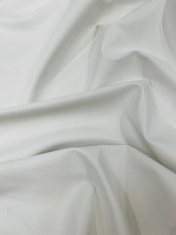 White Stretch Vinyl Fabric, Plaid Pattern, 4-Way Stretch, Medium Weight, Sold By The Yard.