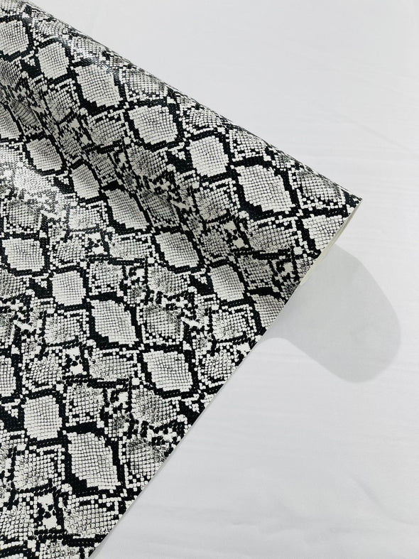 White 54" Wide Snake Fake Leather Upholstery, 3D Viper Snake Skin Texture Faux Leather PVC Vinyl Fabric by The Yard.