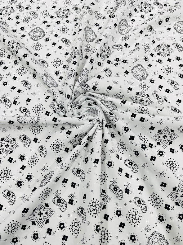 White 58/59" Wide 65% Polyester 35 Percent Poly Cotton Bandanna Print Fabric, Good for Face Mask Covers, Sold By The Yard