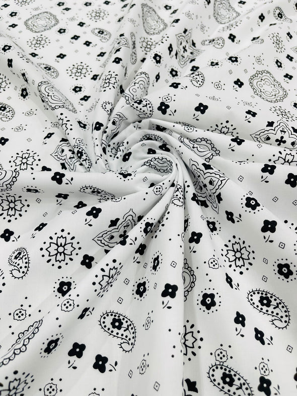 White 58/59" Wide 65% Polyester 35 Percent Poly Cotton Bandanna Print Fabric, Good for Face Mask Covers, Sold By The Yard