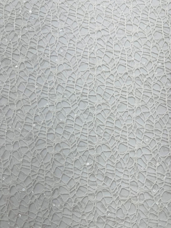 White Web sequin mesh fabric/60 inches wide/Web mesh.