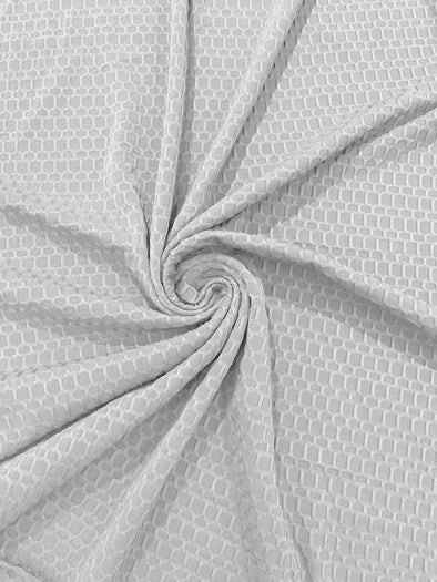 White Honeycomb 4-Way Stretch Knit Fabric for Leggings, Athletic Wear, Work Out Gear, Biker Fabric.