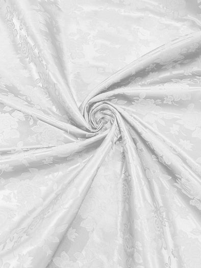 White Polyester Big Roses/Floral Brocade Jacquard Satin Fabric/ Cosplay Costumes, Table Linen- Sold By The Yard