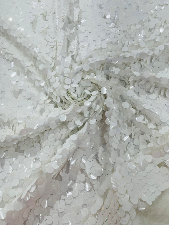 White Round Sequin Paillette On White Mesh Fabric/ 54 Inches Wide/Cosplays Fabric/Prom/Backdrops