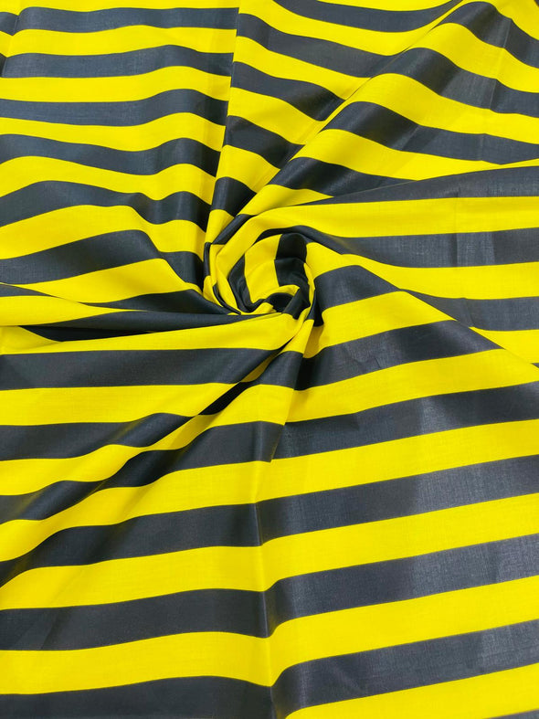 Yellow-Black 60" Wide by 1" Stripe Poly Cotton Fabric Sold By The Yard.