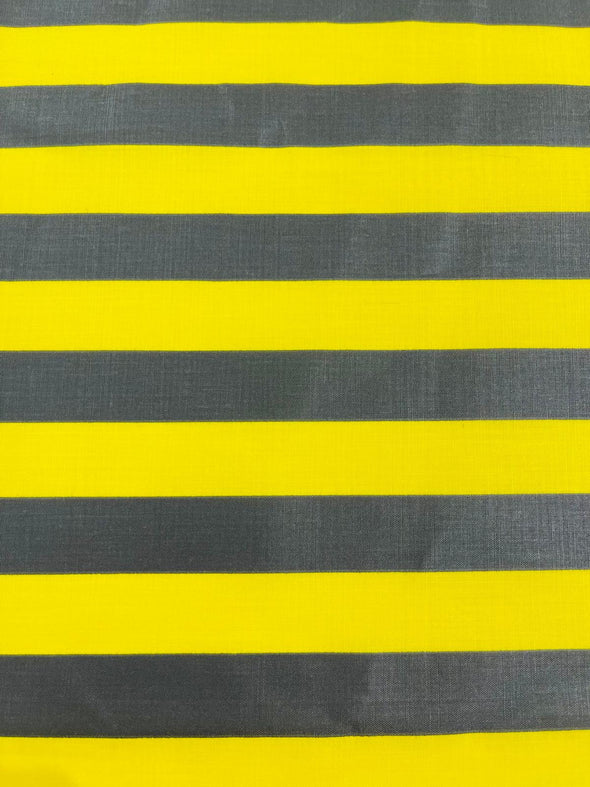 Yellow-Black 60" Wide by 1" Stripe Poly Cotton Fabric Sold By The Yard.