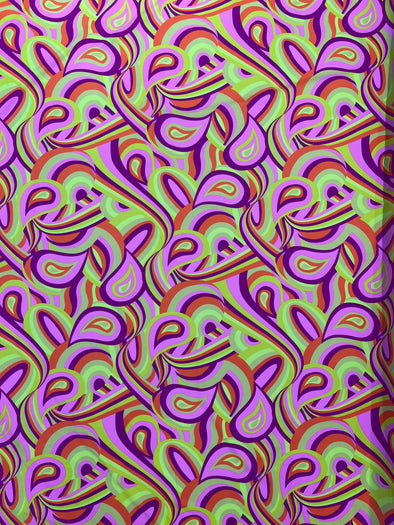 Yellow Pink-Purple Retro Paisley Spandex, by The Yard.