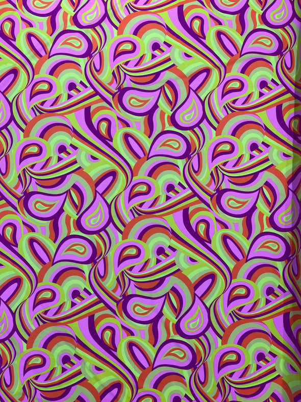 Yellow Pink-Purple Retro Paisley Spandex, by The Yard.