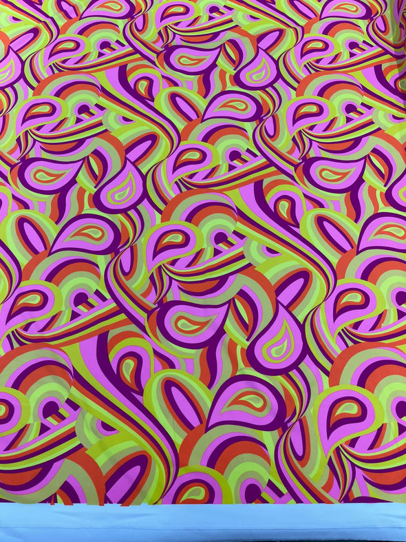 Yellow Pink-Purple Retro Paisley Spandex, by The Yard.