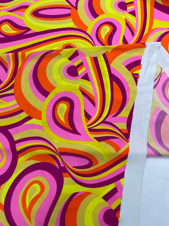 Yellow Pink-Purple Retro Paisley Spandex, by The Yard.