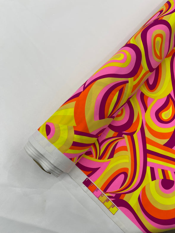 Yellow Pink-Purple Retro Paisley Spandex, by The Yard.