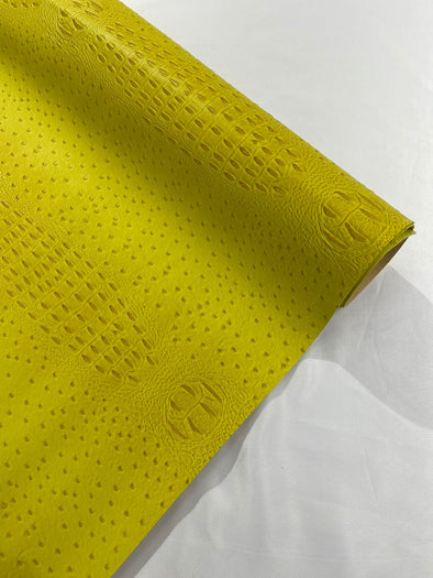 Yellow 54” Wide Gator/Ostrich Two Tone Fake Leather Upholstery, 3-D Crocodile Skin Texture Faux Leather Vinyl Fabric/By The Yard.