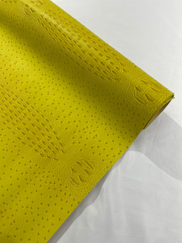 Yellow 54” Wide Gator/Ostrich Two Tone Fake Leather Upholstery, 3-D Crocodile Skin Texture Faux Leather Vinyl Fabric/By The Yard.