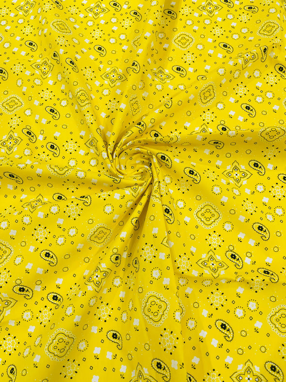 Yellow 58/59" Wide 65% Polyester 35 Percent Poly Cotton Bandanna Print Fabric, Good for Face Mask Covers, Sold By The Yard