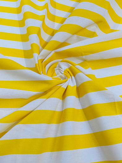 Yellow 60" Wide by 1" Stripe Poly Cotton Fabric Sold By The Yard.