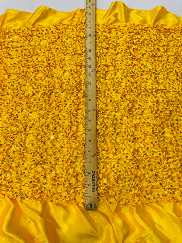 Pleated Stretch Satin Ruffle lace Trim With Hologram Sequin/24" Wide/Sold By The Yard.