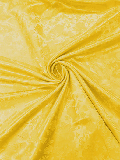 Yellow Polyester Roses/Floral Brocade Jacquard Satin Fabric/ Cosplay Costumes, Table Linen- Sold By The Yard.