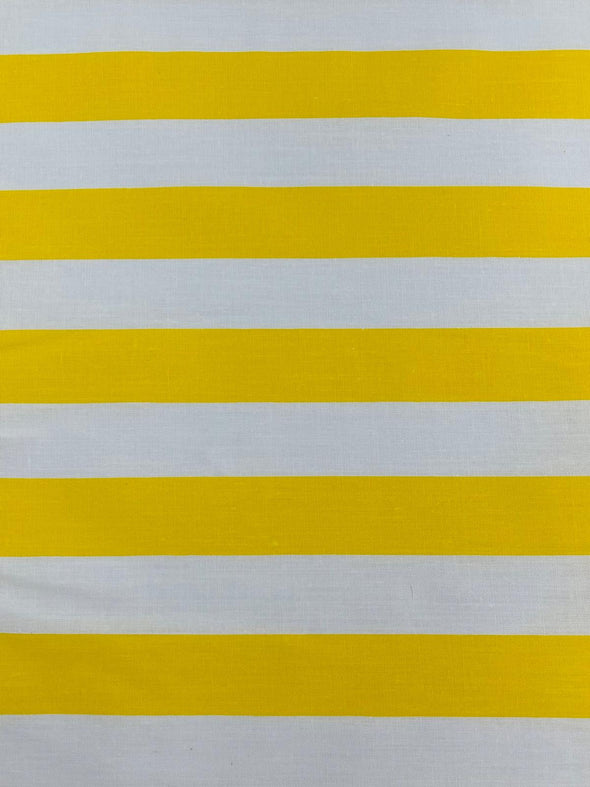 Yellow 60" Wide by 1" Stripe Poly Cotton Fabric Sold By The Yard.