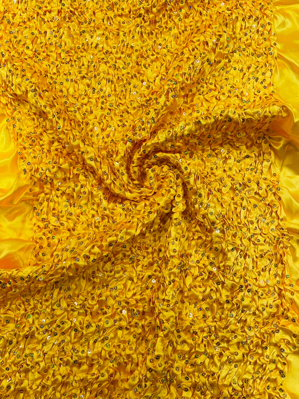 Pleated Stretch Satin Ruffle lace Trim With Hologram Sequin/24" Wide/Sold By The Yard.