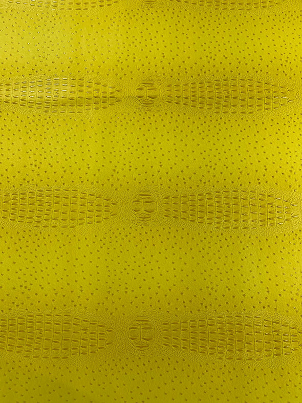 Yellow 54” Wide Gator/Ostrich Two Tone Fake Leather Upholstery, 3-D Crocodile Skin Texture Faux Leather Vinyl Fabric/By The Yard.