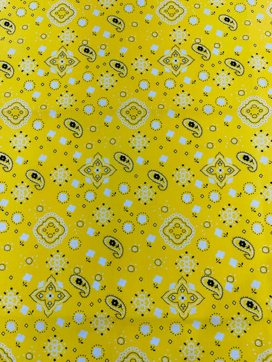 Yellow 58/59" Wide 65% Polyester 35 Percent Poly Cotton Bandanna Print Fabric, Good for Face Mask Covers, Sold By The Yard
