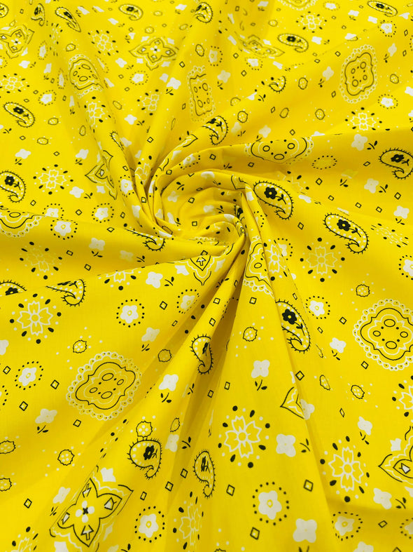 Yellow 58/59" Wide 65% Polyester 35 Percent Poly Cotton Bandanna Print Fabric, Good for Face Mask Covers, Sold By The Yard