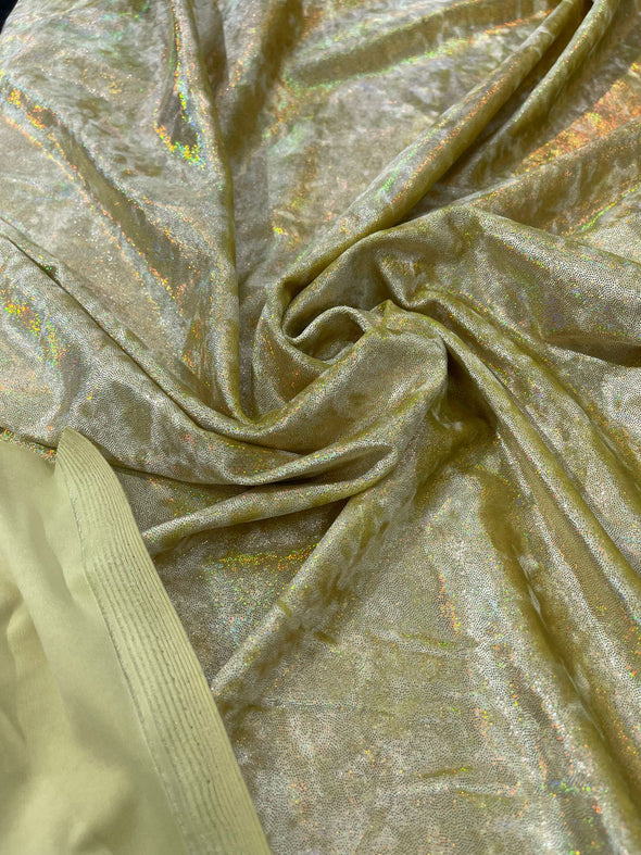 Yellow Oil Slick Iridescent Foggy Foil Stretch Velvet By The Yard/58" Wide Velvet Fabric | Foiled Velvet 4 Way Stretch.