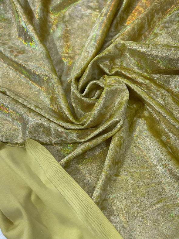 Yellow Oil Slick Iridescent Foggy Foil Stretch Velvet By The Yard/58" Wide Velvet Fabric | Foiled Velvet 4 Way Stretch.