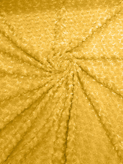 Yellow 58" Wide Minky Swirl Rose Blossom Ball Rosebud Plush Fur Fabric Polyester-Sold by Yard.